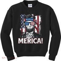 Abraham Lincoln Merica USA American Flag 4th of July Kids Sweatshirt thumb 0