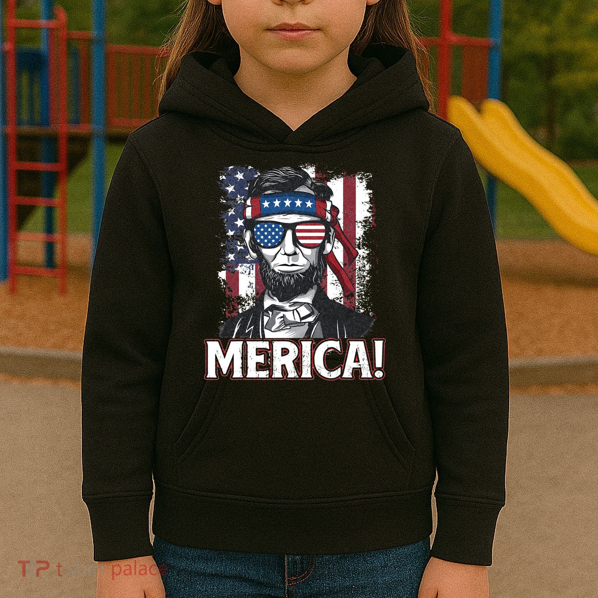 Abraham Lincoln Merica USA American Flag 4th of July Kids Hoodie