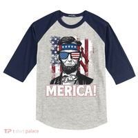 Abraham Lincoln Merica USA American Flag 4th of July Kids Colorblock Raglan Jersey thumb 0