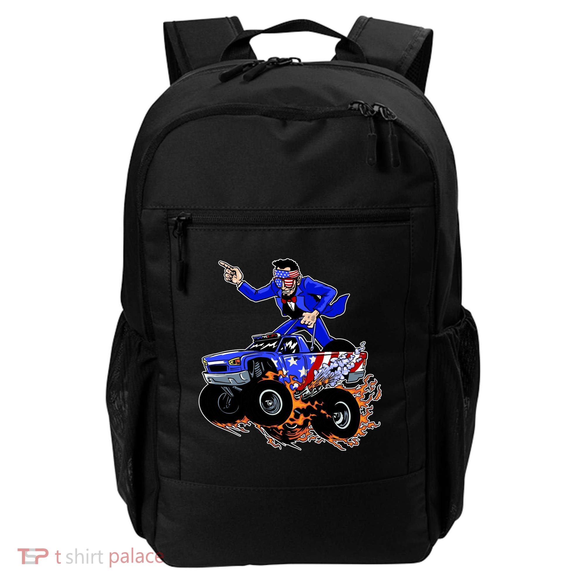 Abraham Liconln On A Monster Truck Backpack
