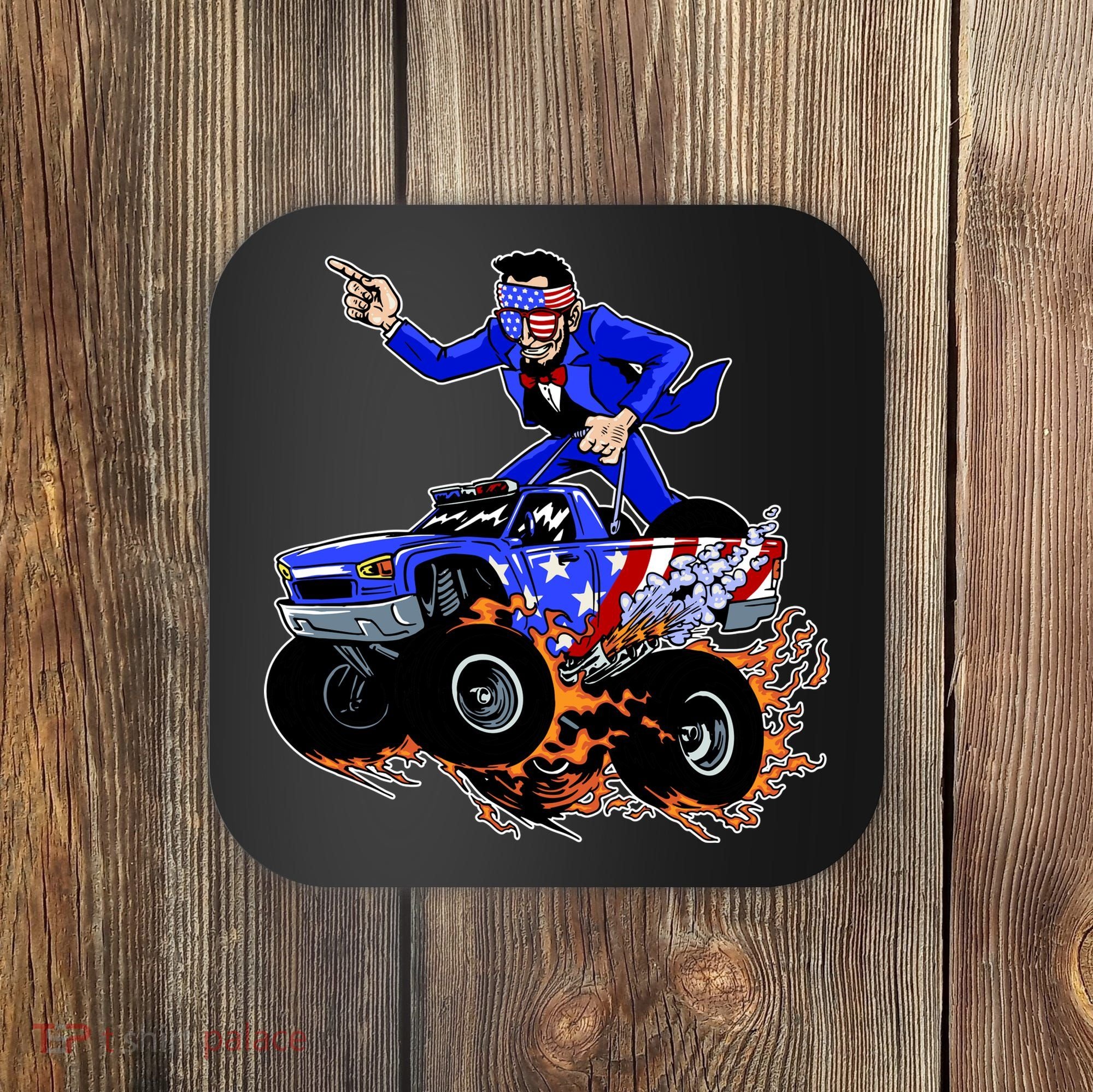Abraham Liconln On A Monster Truck Coaster