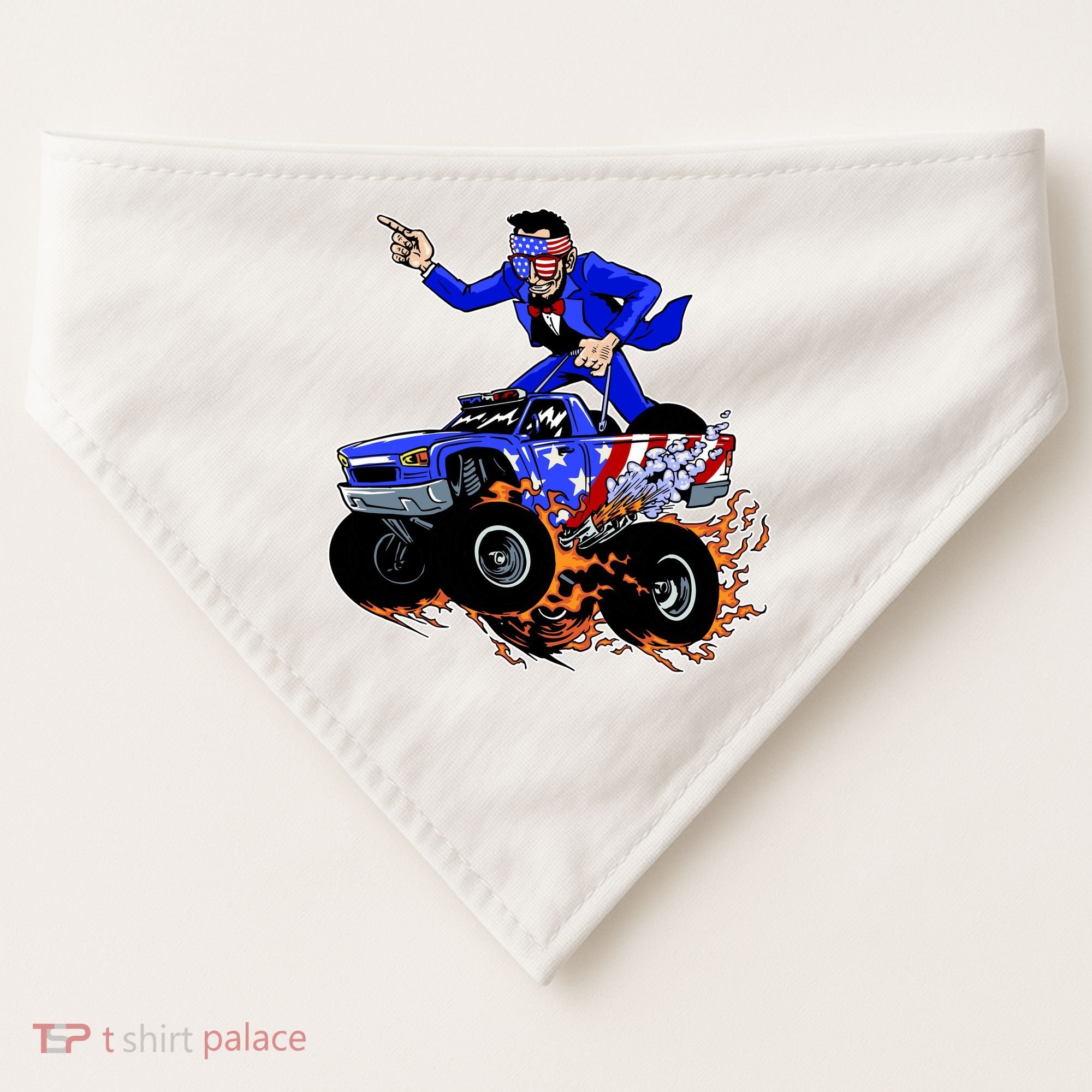 Abraham Liconln On A Monster Truck USA-Made Doggie Bandana