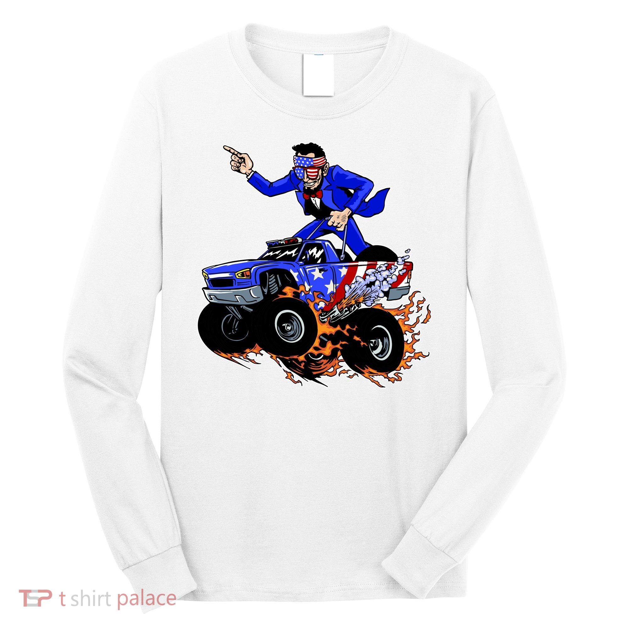 Abraham Liconln On A Monster Truck Long Sleeve Shirt