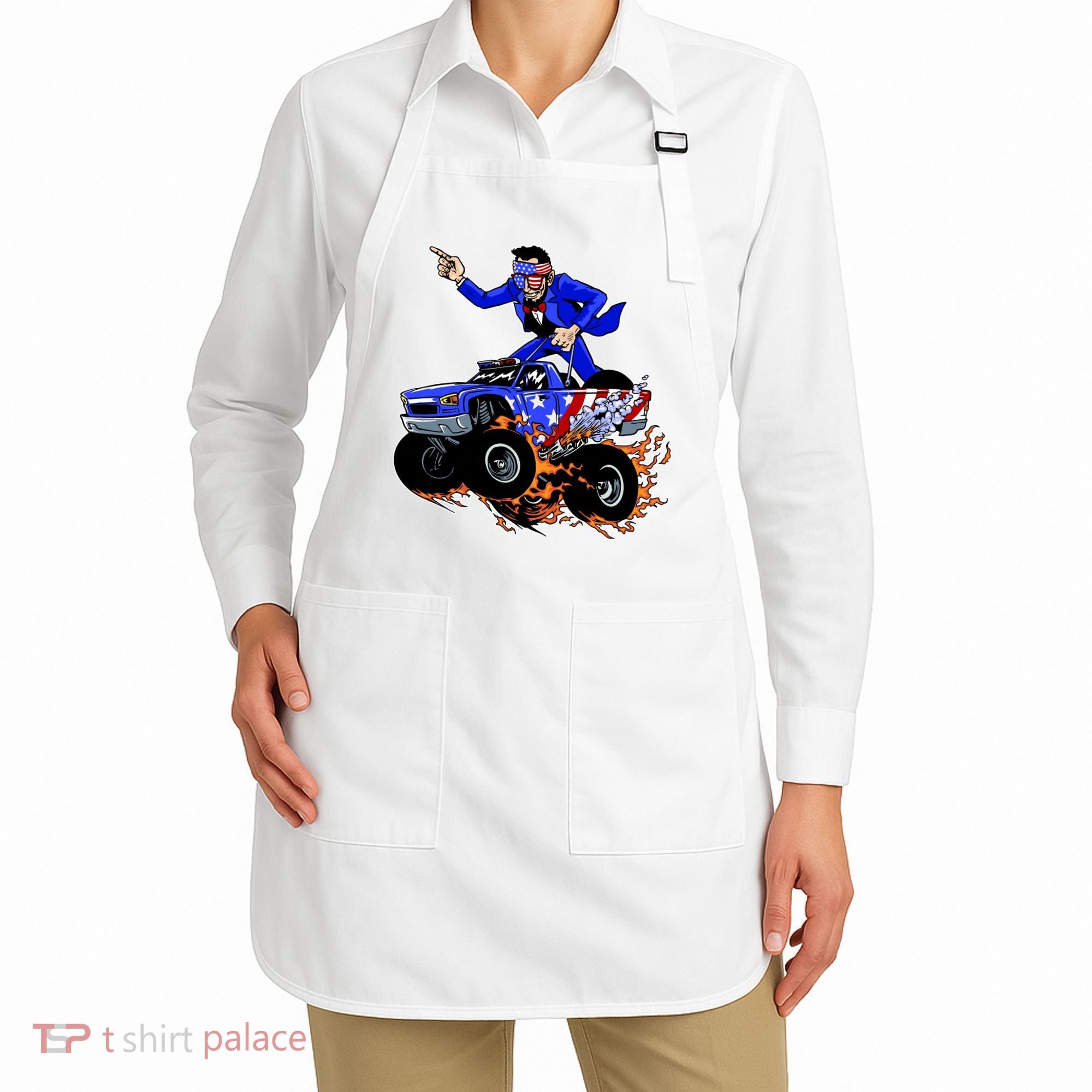 Abraham Liconln On A Monster Truck Apron