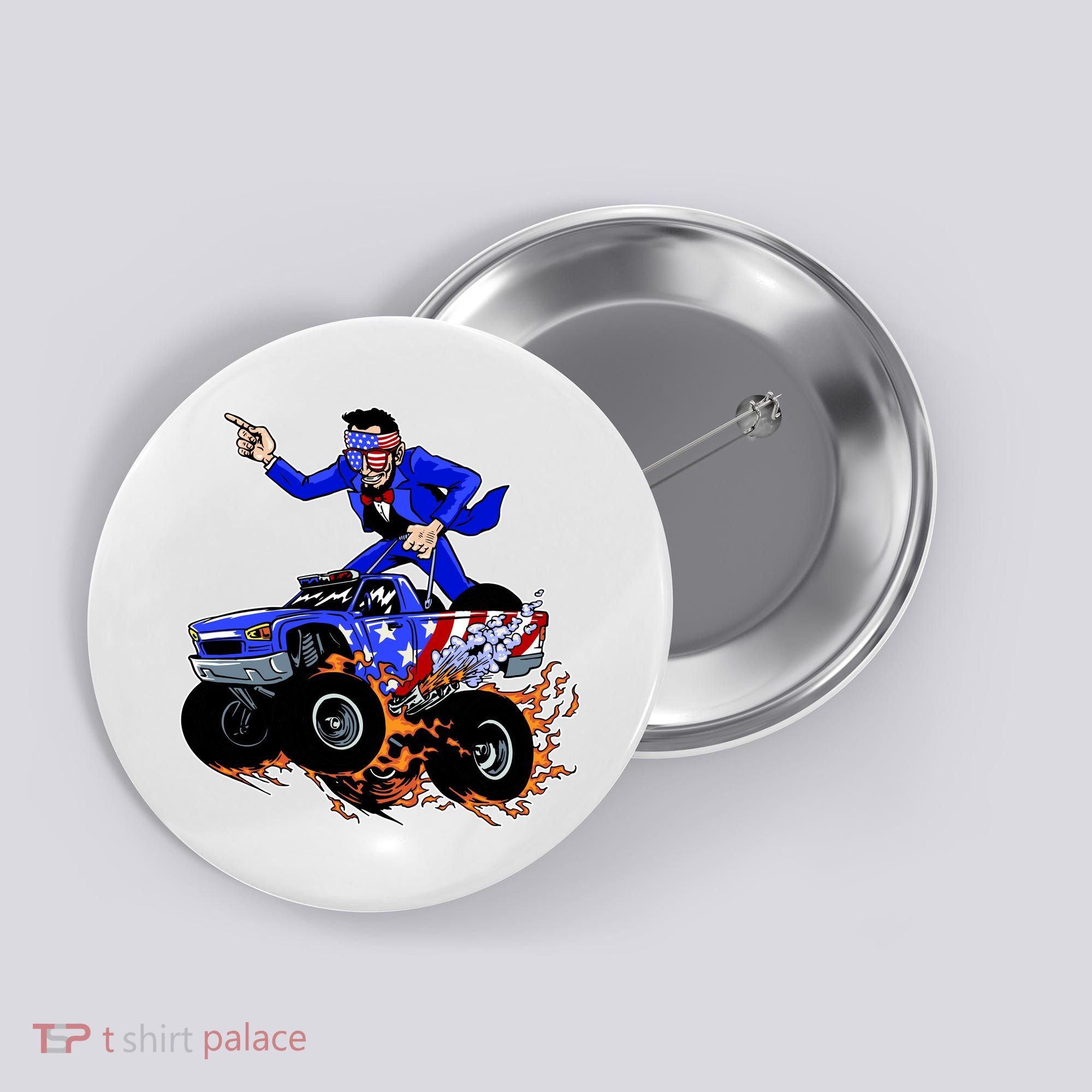 Abraham Liconln On A Monster Truck Button
