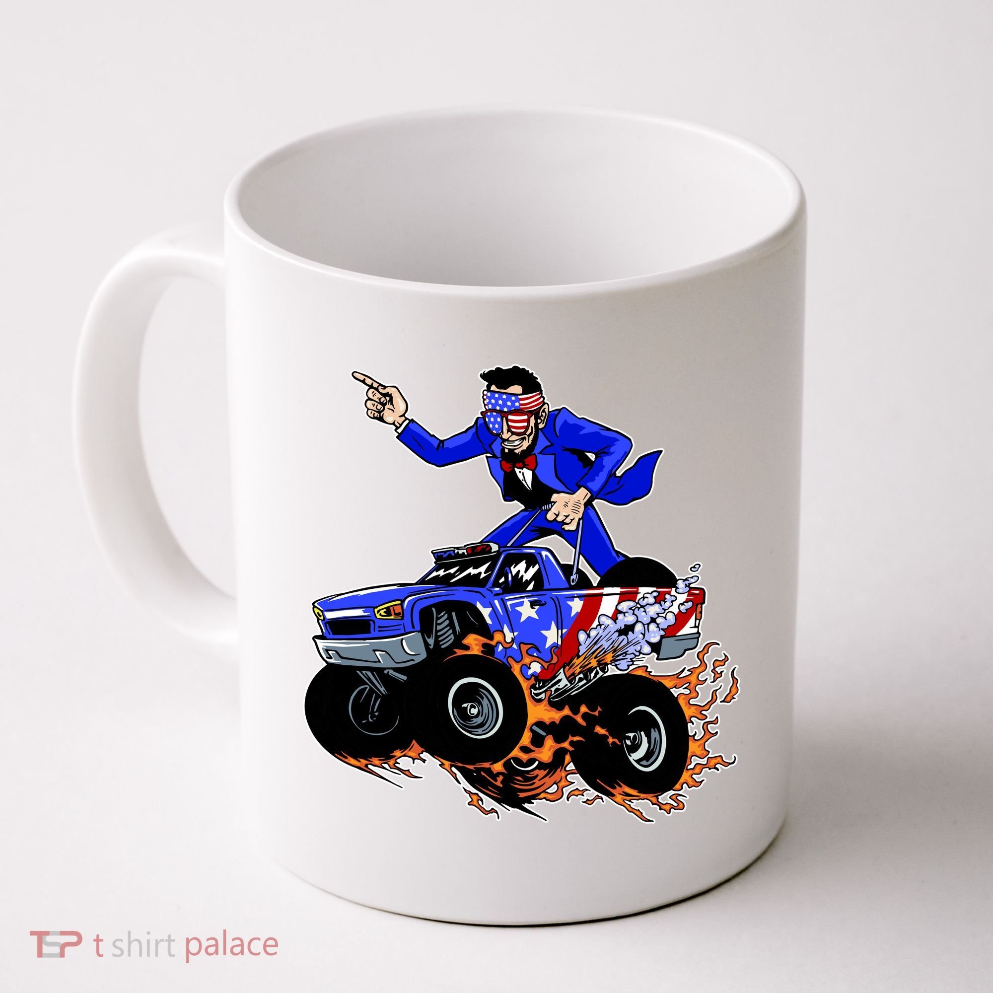 Abraham Liconln On A Monster Truck Coffee Mug