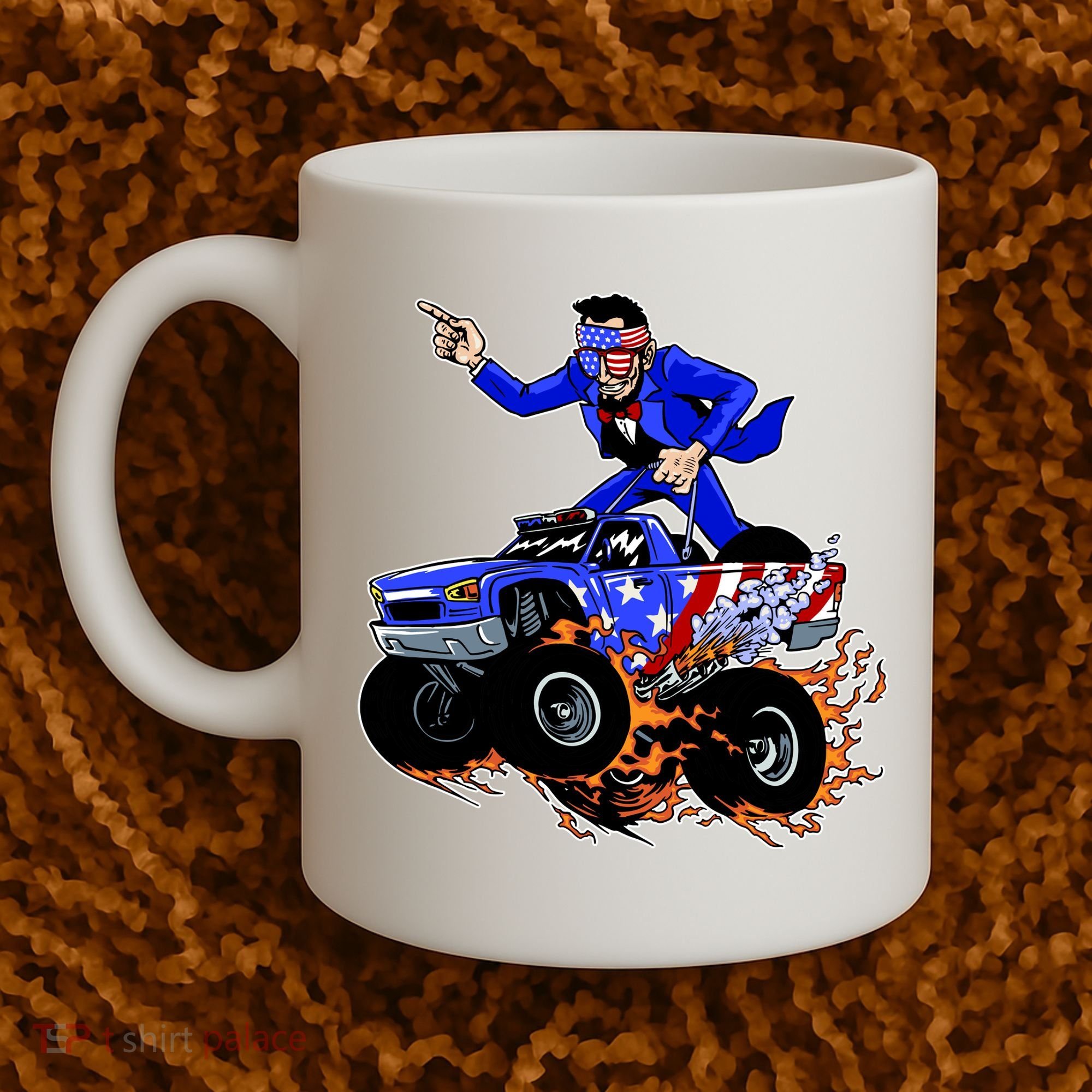 Abraham Liconln On A Monster Truck Coffee Mug