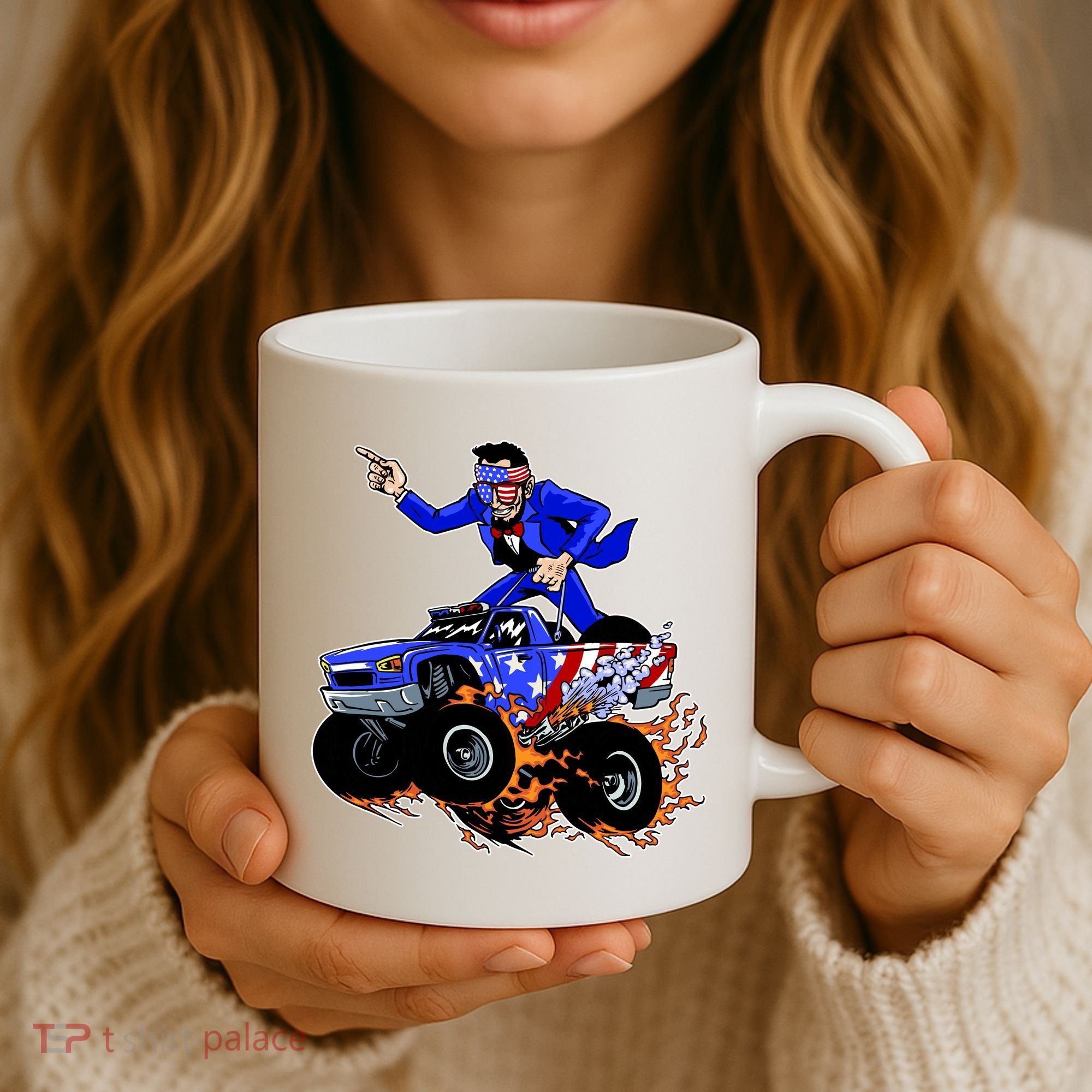 Abraham Liconln On A Monster Truck Coffee Mug