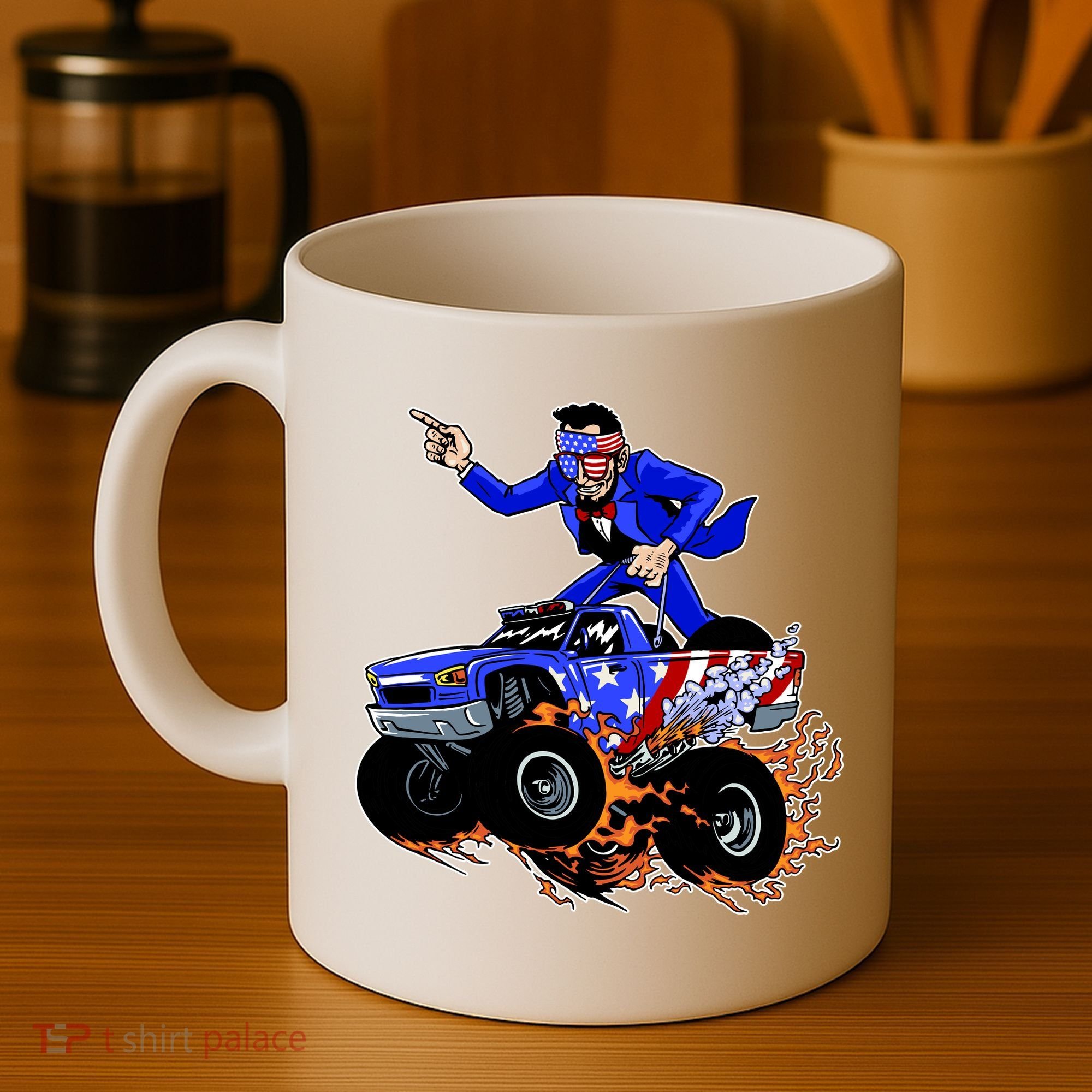 Abraham Liconln On A Monster Truck Coffee Mug