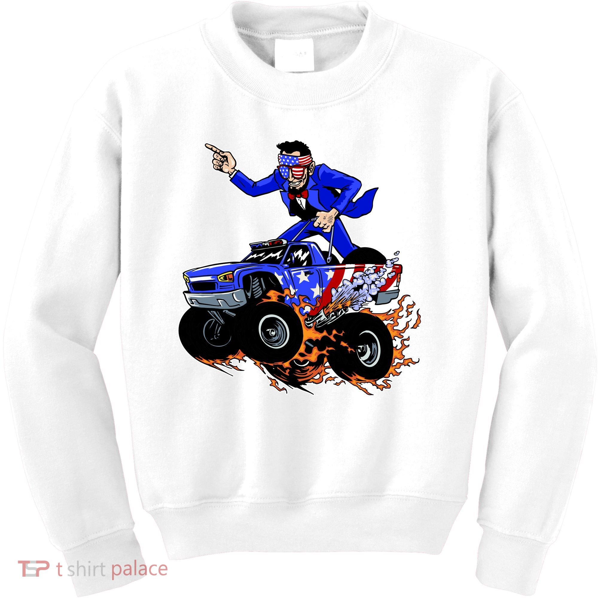 Abraham Liconln On A Monster Truck Kids Sweatshirt