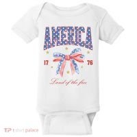 America Land Of The Free Bow Baby Bodysuit thumb 0