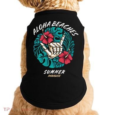 Aloha Beaches Skeleton Hand Rock On Flowers Doggie Tank