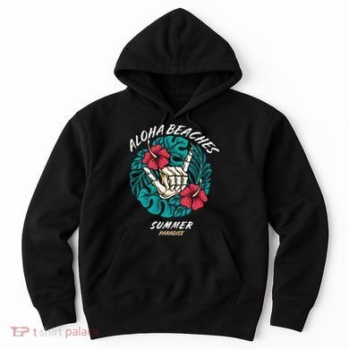 Aloha Beaches Skeleton Hand Rock On Flowers Hoodie
