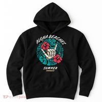 Aloha Beaches Skeleton Hand Rock On Flowers Hoodie thumb 0