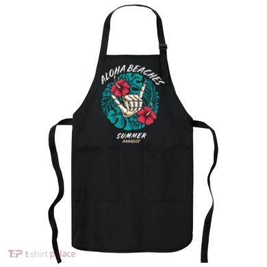 Aloha Beaches Skeleton Hand Rock On Flowers Apron