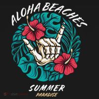 Aloha Beaches Skeleton Hand Rock On Flowers Bucket Hat thumb 4