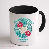 Aloha Beaches Skeleton Hand Rock On Flowers Coffee Mug thumb 1