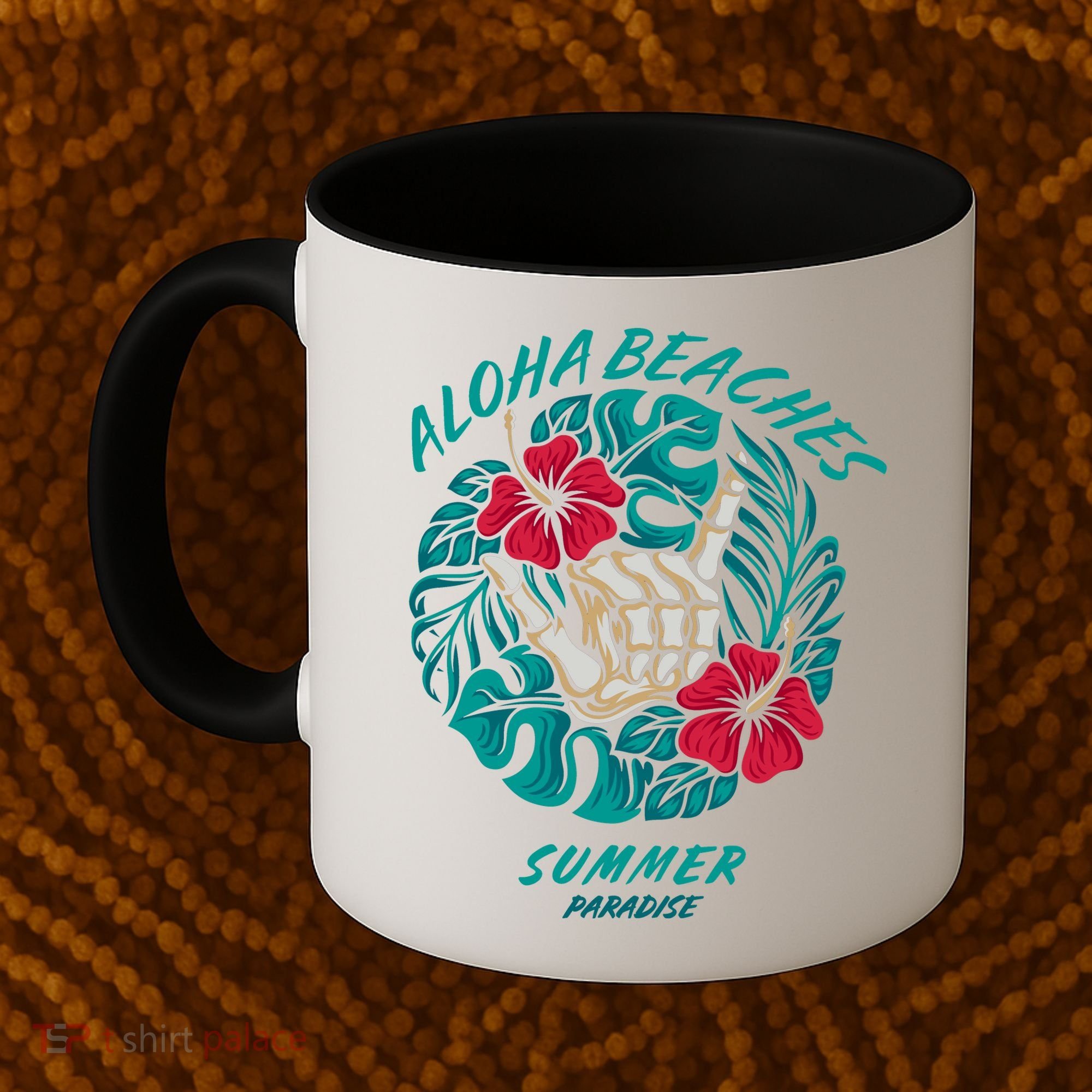 Aloha Beaches Skeleton Hand Rock On Flowers Coffee Mug