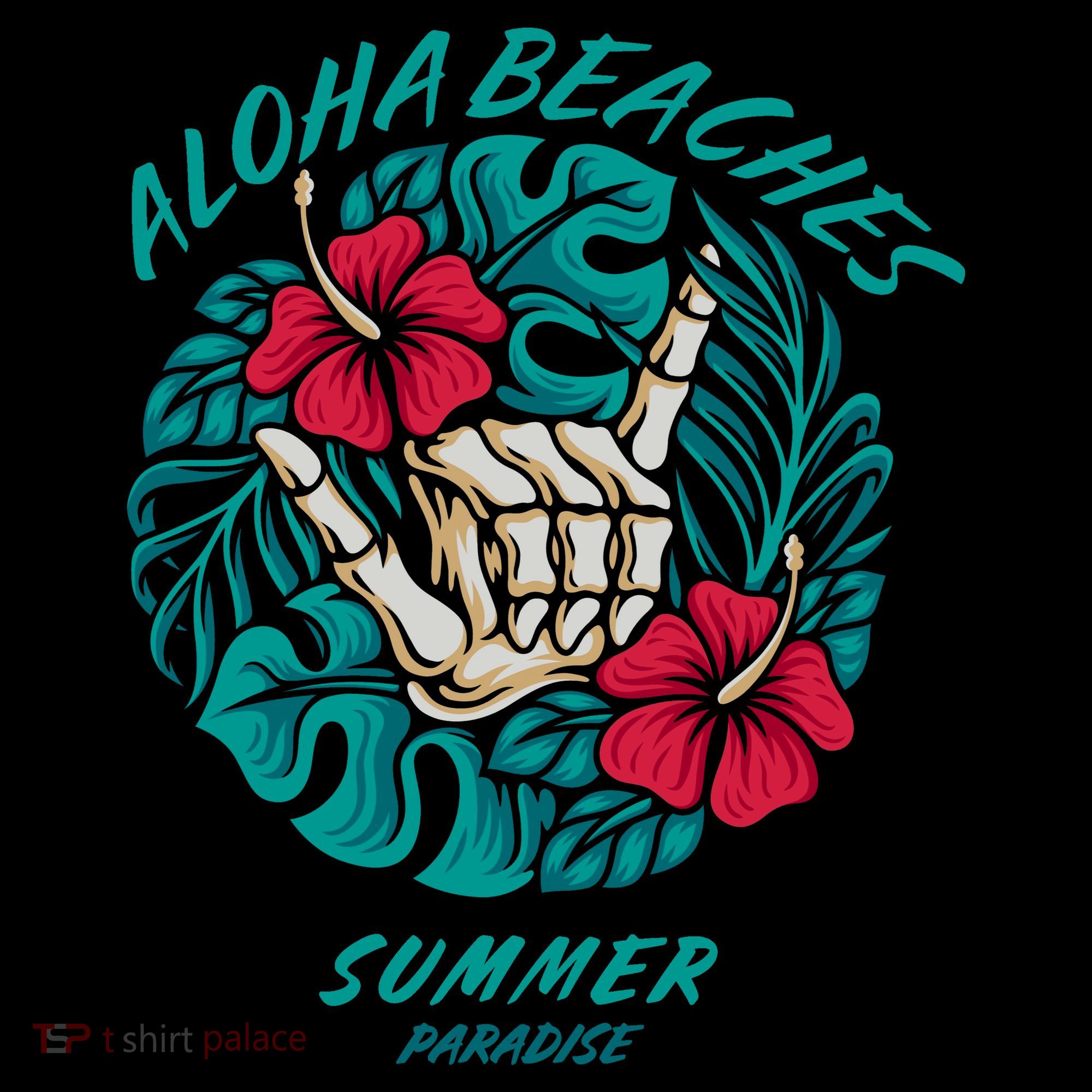 Aloha Beaches Skeleton Hand Rock On Flowers Coffee Mug