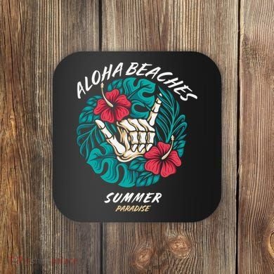 Aloha Beaches Skeleton Hand Rock On Flowers Coaster