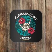 Aloha Beaches Skeleton Hand Rock On Flowers Coaster thumb 0