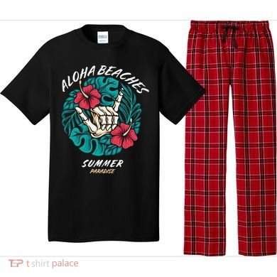 Aloha Beaches Skeleton Hand Rock On Flowers Pajama Set