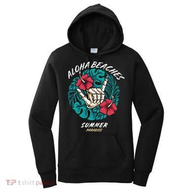 Aloha Beaches Skeleton Hand Rock On Flowers Women's Hoodie
