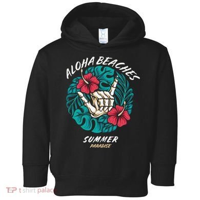 Aloha Beaches Skeleton Hand Rock On Flowers Toddler Hoodie
