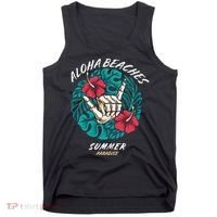 Aloha Beaches Skeleton Hand Rock On Flowers Tank Top thumb 0