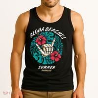 Aloha Beaches Skeleton Hand Rock On Flowers Tank Top thumb 3