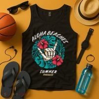 Aloha Beaches Skeleton Hand Rock On Flowers Tank Top thumb 4