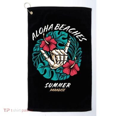Aloha Beaches Skeleton Hand Rock On Flowers Golf Towel