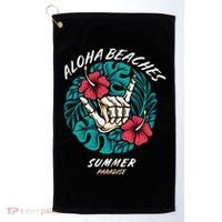 Aloha Beaches Skeleton Hand Rock On Flowers Golf Towel thumb 0