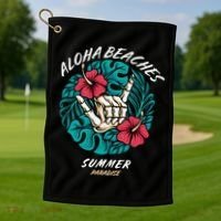 Aloha Beaches Skeleton Hand Rock On Flowers Golf Towel thumb 1