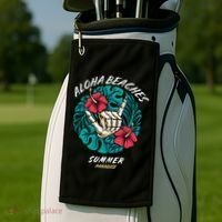 Aloha Beaches Skeleton Hand Rock On Flowers Golf Towel thumb 2