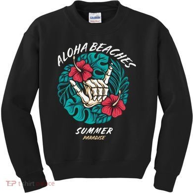 Aloha Beaches Skeleton Hand Rock On Flowers Kids Sweatshirt