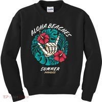 Aloha Beaches Skeleton Hand Rock On Flowers Kids Sweatshirt thumb 0