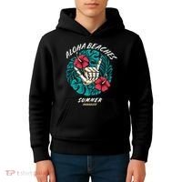 Aloha Beaches Skeleton Hand Rock On Flowers Kids Hoodie thumb 4