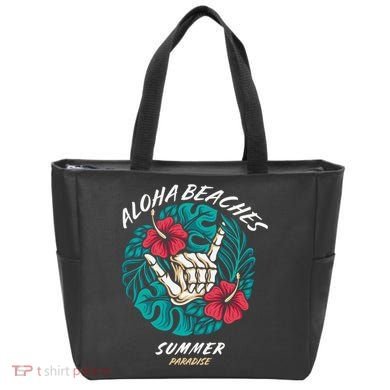 Aloha Beaches Skeleton Hand Rock On Flowers Tote Bag