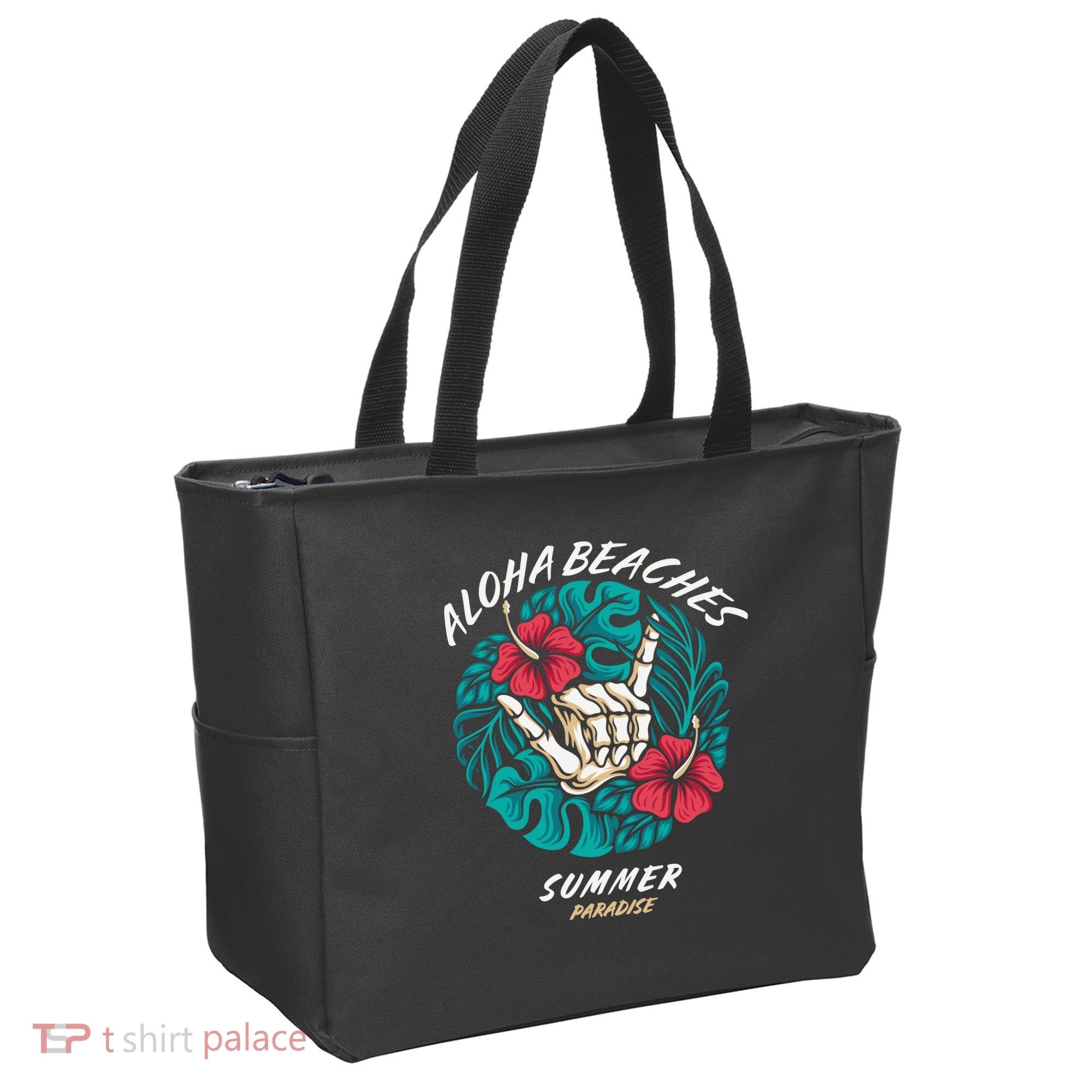 Aloha Beaches Skeleton Hand Rock On Flowers Tote Bag