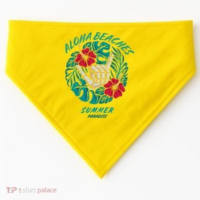 Aloha Beaches Skeleton Hand Rock On Flowers USA-Made Doggie Bandana
