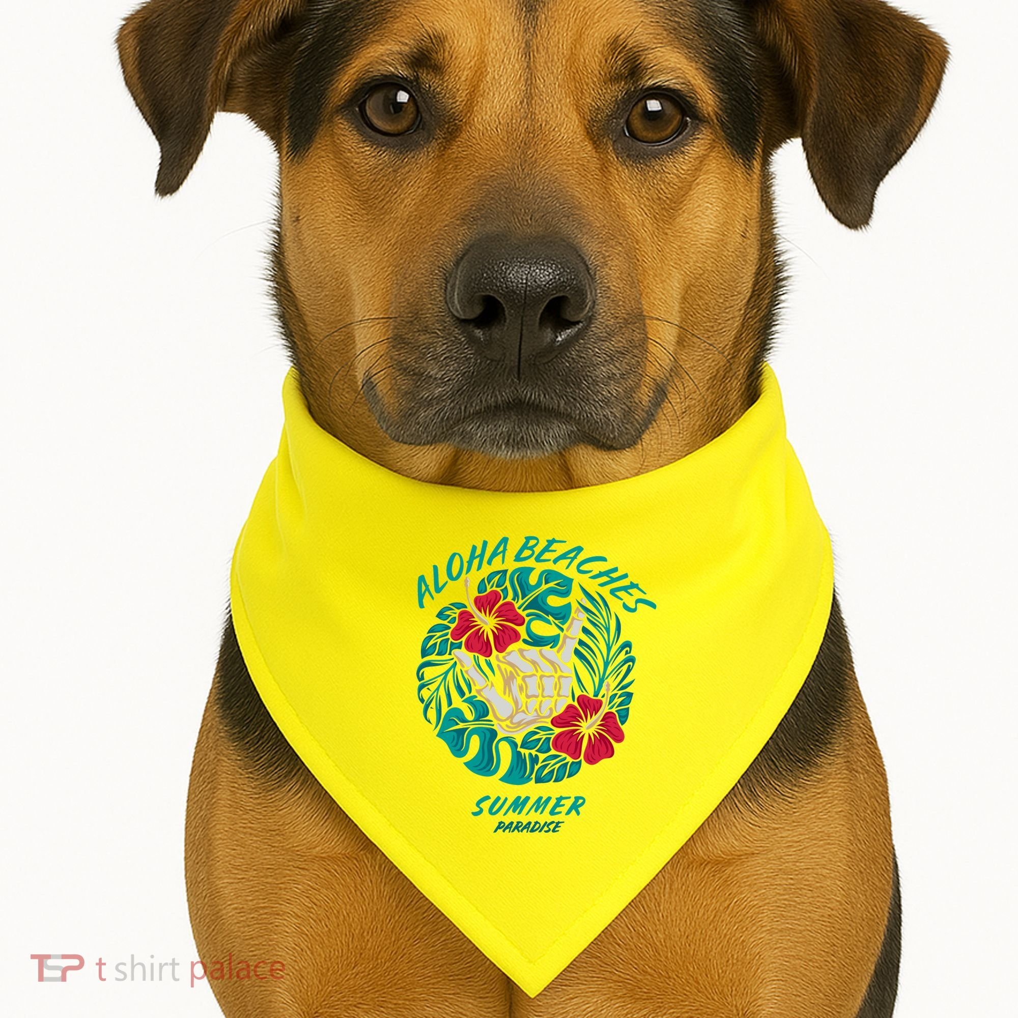 Aloha Beaches Skeleton Hand Rock On Flowers USA-Made Doggie Bandana