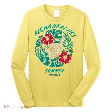 Aloha Beaches Skeleton Hand Rock On Flowers Long Sleeve Shirt