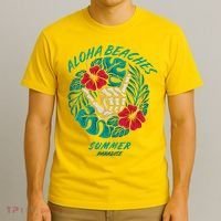 Aloha Beaches Skeleton Hand Rock On Flowers T-Shirt thumb 3