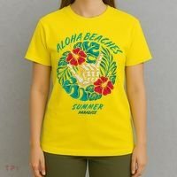 Aloha Beaches Skeleton Hand Rock On Flowers T-Shirt thumb 4