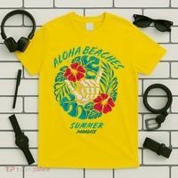 Aloha Beaches Skeleton Hand Rock On Flowers T-Shirt thumb 5