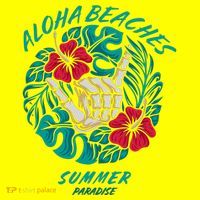 Aloha Beaches Skeleton Hand Rock On Flowers Button thumb 1