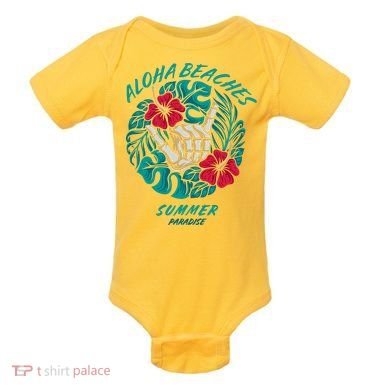 Aloha Beaches Skeleton Hand Rock On Flowers Baby Bodysuit