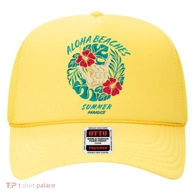 Aloha Beaches Skeleton Hand Rock On Flowers Hat