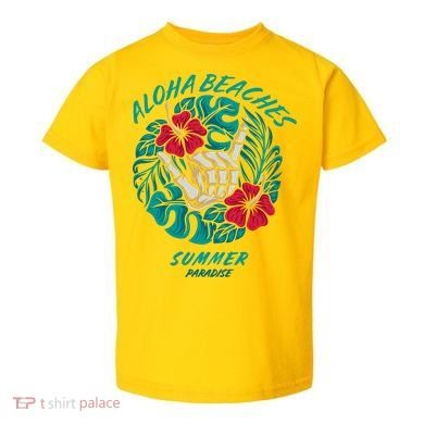Aloha Beaches Skeleton Hand Rock On Flowers Toddler T-Shirt